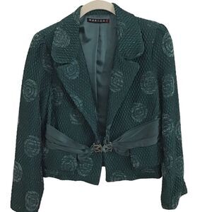 Marisa K Textured Shimmer Evening Crop Jacket Teal Size Small